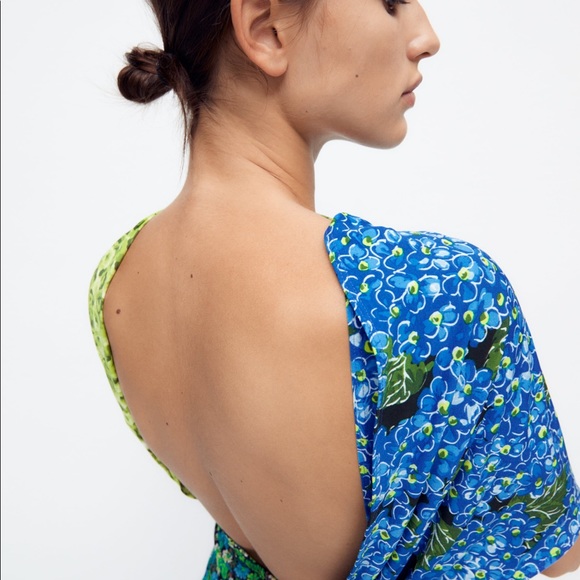 ZARA BLOGGERS FAVE MIX PRINT FLORAL DRAPED MIDI DRESS - Picture 10 of 11